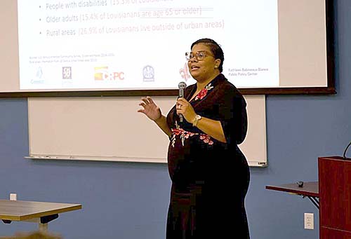 Krystle Allen speaks to participants.