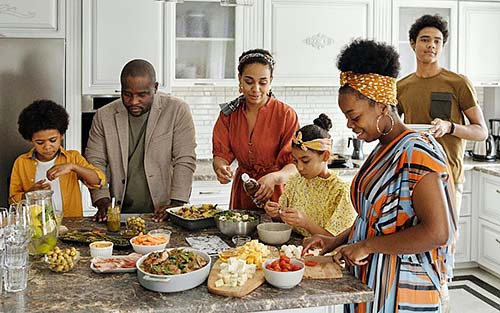Family gathered around the kitchen table.