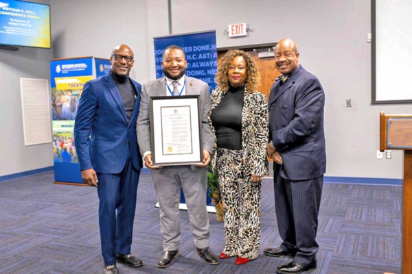 Group photo at the N.C. A&T State University Farm to honor Arthur P. Bell.