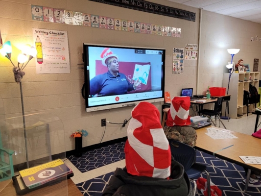 Kinda McInnis, 4-H Youth Development Extension agent, hosts a virtual Read Across America Celebration with students from Theodore Lester Elementary School in Florence, South Carolina.