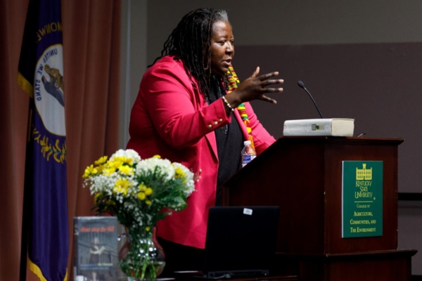 Dr. Nancy Dawson addresses the crowd at an event celebrating the career of Alice Dunnigan.