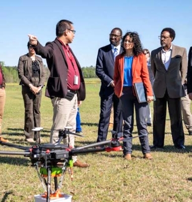 Dr. Joe Maja conducts a drone demonstration.