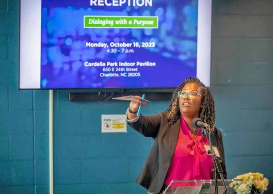 Shannon Wiley, Ph.D., answers an audience question at a Grassroots Leadership Conference listening session.