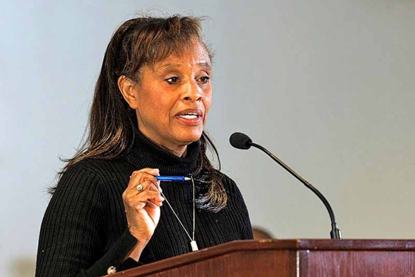Susan Miller presents to attendees at Kentucky State University’s Small, Limited-Resource, Minority Farmers Conference.