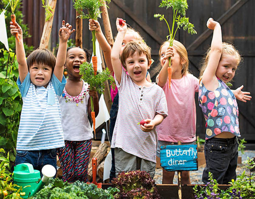 Children raising their hands.