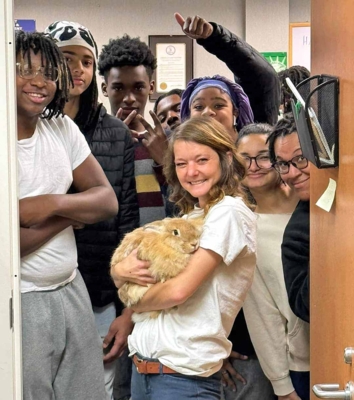 Rachel Lawmaster with local Petersburg students.