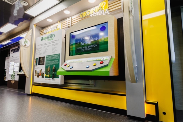 Interactive displays inside Mobile Education Unit.