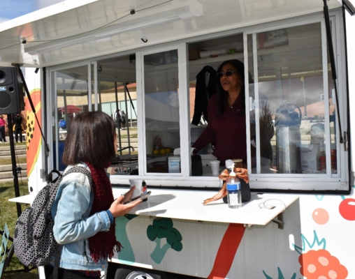 The mobile kitchen serves residents.