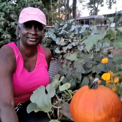 Manager Audrey Long in the garden.