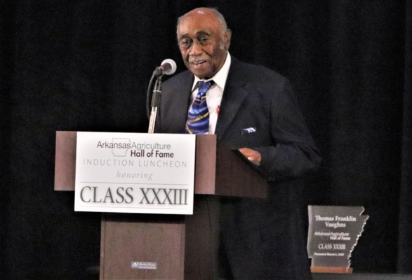 Thomas Vaughns, former Extension agent and later a horticulture specialist for the University of Arkansas at Pine Bluff, is inducted into the Arkansas Agriculture Hall of Fame.