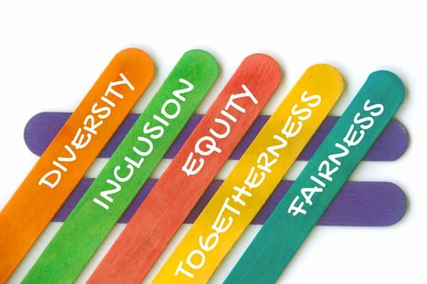 Diversity, equity and inclusion word graphic.
