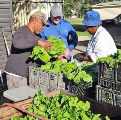 Farmers with produce.