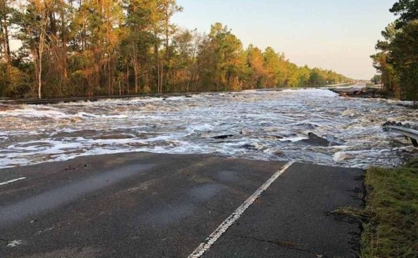 Road damage from flooding.