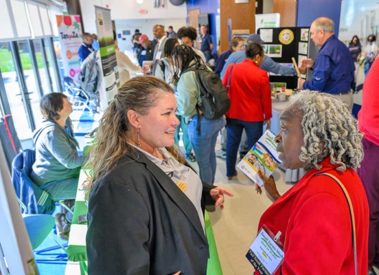 Michelle Schroeder-Moreno chats with 2023 Small Farmer of the Year Jeannette Martin Horn.
